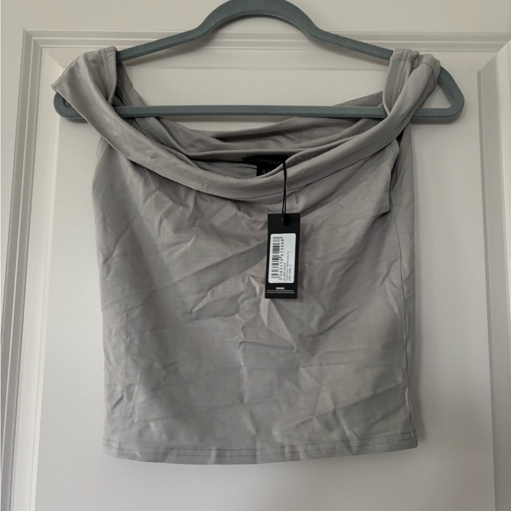 Pretty Little Thing Gray Off-Shoulder Top